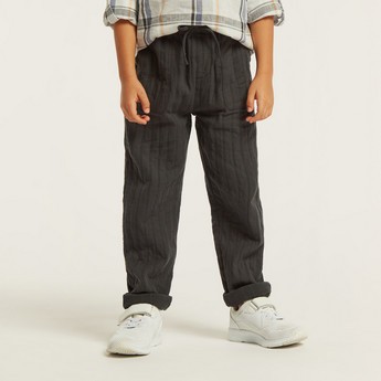 Textured Pants with Elasticated Drawstring Closure and Pockets