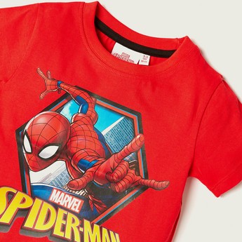 Spiderman Print T-shirt with Crew Neck and Short Sleeves