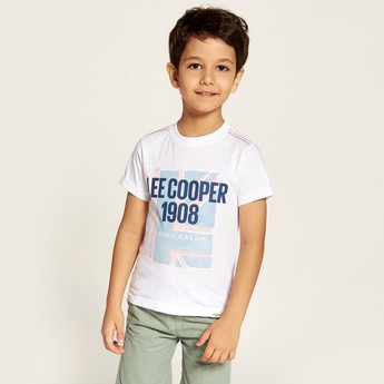 Lee Cooper Typographic Print T-shirt with Crew Neck and Short Sleeves