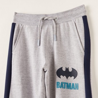 Batman Print Knit Pants with Pockets and Drawstring Closure