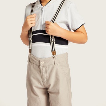 Juniors Solid Shorts with Button Closure and Suspenders