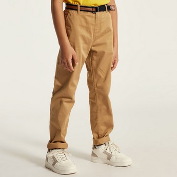 Juniors Solid Pants with Belt and Pockets