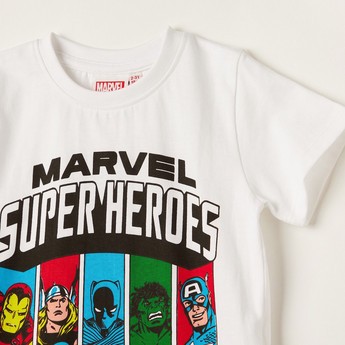 Superhero Print Crew Neck T-shirt with Short Sleeves