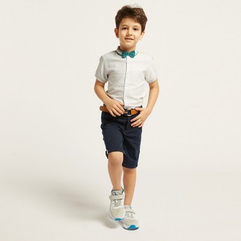 Juniors Solid Shirt with Button Closure and Bow Detail