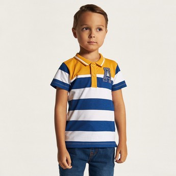 Juniors Striped Polo T-shirt with Short Sleeves and Button Closure