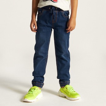 Juniors Solid Denim Pants with Drawstring Closure