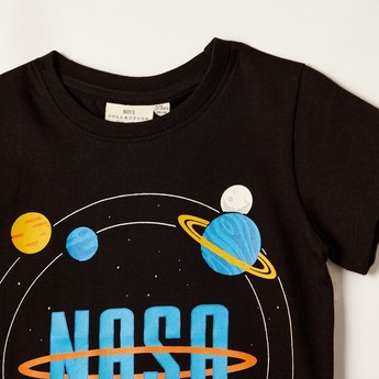 NASA Printed Crew Neck T-shirt with Short Sleeves