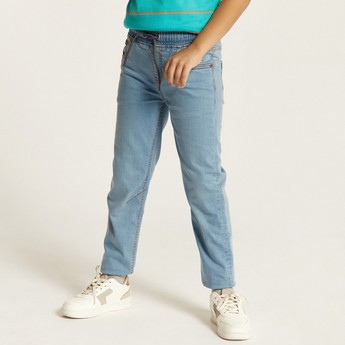 Juniors Solid Denim Jeans with Drawstring Closure and Pockets