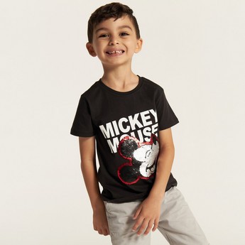 Disney Mickey Mouse Crew Neck T-shirt with Short Sleeves and Sequin Detail