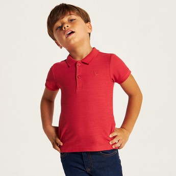 Juniors Solid Polo T-shirt with Short Sleeves and Button Closure