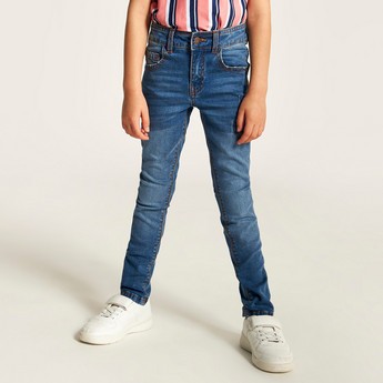 Juniors Solid Denim Jeans with Button Closure and Pockets