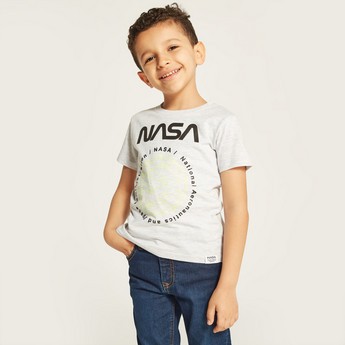 NASA Printed Crew Neck T-shirt with Short Sleeves