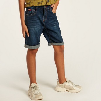 Lee Cooper Solid Denim Shorts with Pockets and Belt Loops