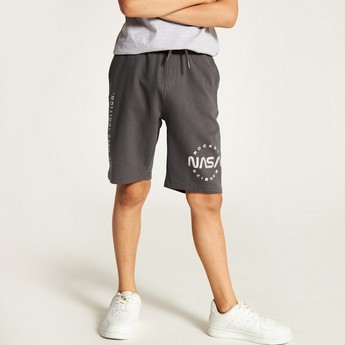 NASA Printed Shorts with Drawstring Closure and Pockets