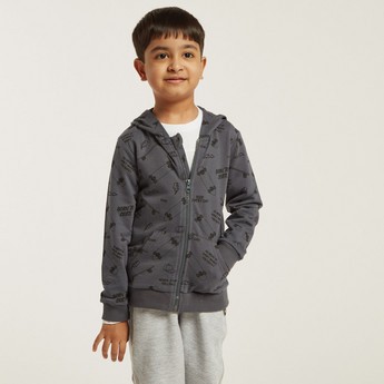 Juniors All-Over Printed Hooded Jacket with Pockets and Long Sleeves