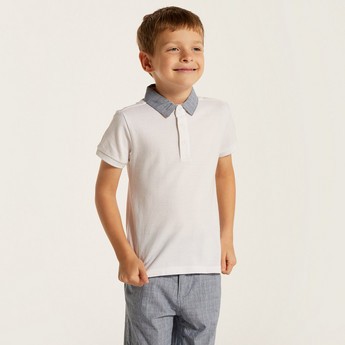 Juniors Solid Polo T-shirt and Textured Shorts Set