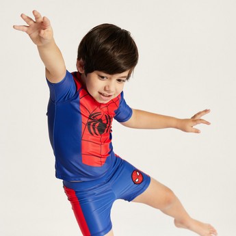 Spider-Man Print Rash Guard and Swim Shorts Set