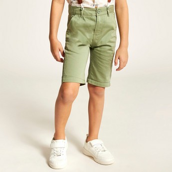 Juniors Solid Shorts with Button Closure and Pockets