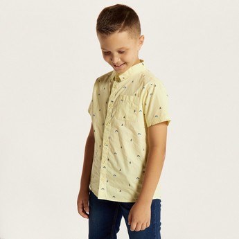 Printed Short Sleeves Shirt with Pocket and Button Closure