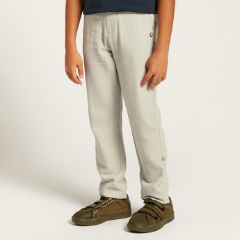 Solid Mid-Rise Pants with Pockets and Roll-Up Tab Hem