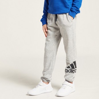 adidas Logo Print Jog Pants with Drawstring Closure and Pockets