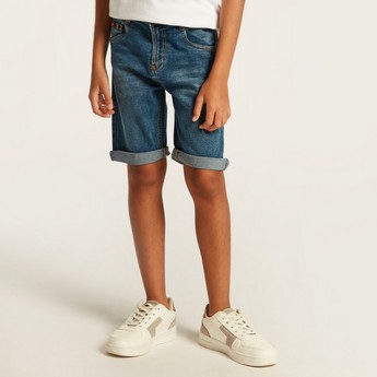 Lee Cooper Solid Denim Shorts with Pockets and Belt Loops