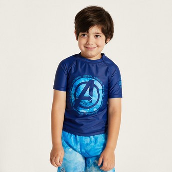 Avengers Print Rash Guard and Swim Shorts Set