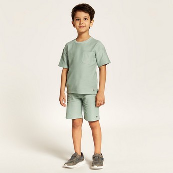 Textured Round Neck T-shirt and Shorts Set