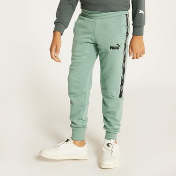 PUMA Solid Joggers with Elasticated Waistband and Tape Detail