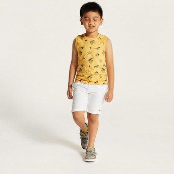 Juniors Sleeveless Printed T-Shirt with Crew Neck