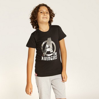 Avengers Embellished Crew Neck T-shirt with Short Sleeves