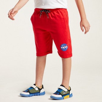 NASA Graphic Print Shorts with Pockets and Drawstring Closure