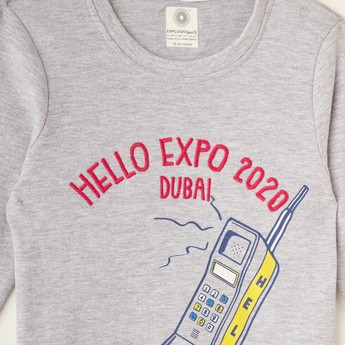 Expo 2020 Printed Round Neck T-shirt with Long Sleeves