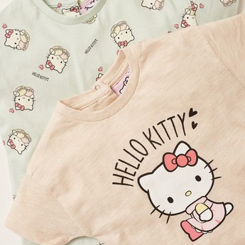 Sanrio Hello Kitty Print Crew Neck T-shirt with Cap Sleeves - Set of 2