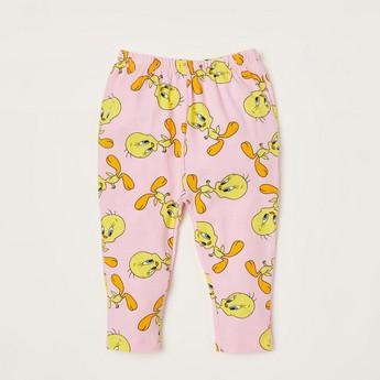 Tweety Print Leggings with Elasticated Waistband - Set of 2