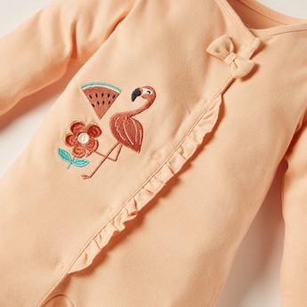 Juniors Embroidered Long Sleeves Sleepsuit with Button Closure