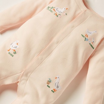 Giggles Embroidered Sleepsuit with Long Sleeves and Button Closure