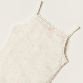 Giggles All-Over Printed Sleeveless Bodysuit with Bow Applique