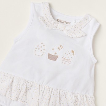 Giggles Printed Sleeveless Bodysuit with Bow Detail