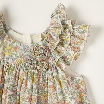 Giggles Floral Print Tiered Dress with Short Sleeves and Ruffle Detail