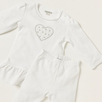 Juniors Heart Accented Long Sleeve Top and Pyjama Set