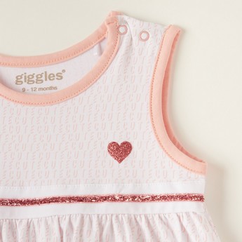 Giggles Printed Sleeveless Dress with Snap Button Closure