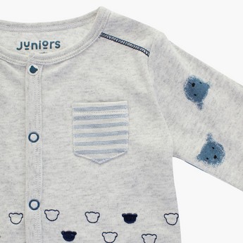 Juniors Bear Print Front Open T-shirt and Pyjama Set