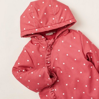 Juniors Polka Dot Print Coveralls with Hood