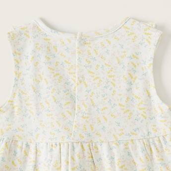 Juniors All-Over Floral Print A-line Sleeveless Dress with Frill Detail