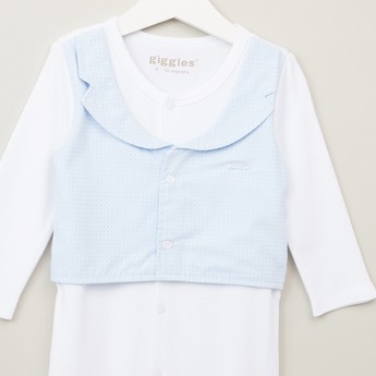 Giggles Solid Sleepsuit with Long Sleeves and Waistcoat Detail