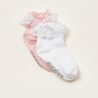 Giggles Embroidered Socks with Ruffles - Set of 2