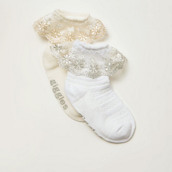 Giggles Textured Socks with Lace Detail - Set of 2