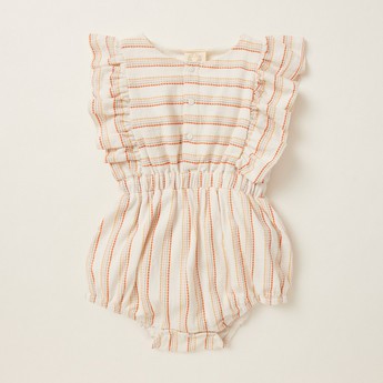 Striped Sleeveless Romper with Bow Detail Headband