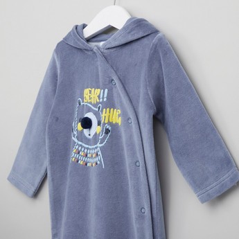 Juniors Textured Closed Feet Sleepsuit with Hood and Applique Detail